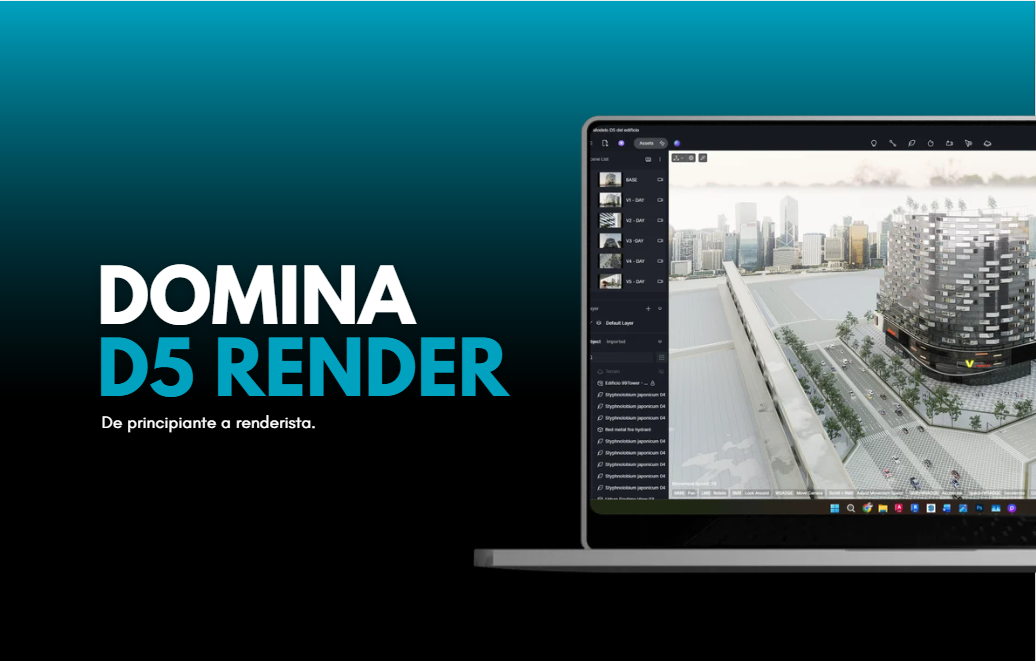 Curso Domina D5 Render de AC Arquitectos en pantalla de laptop